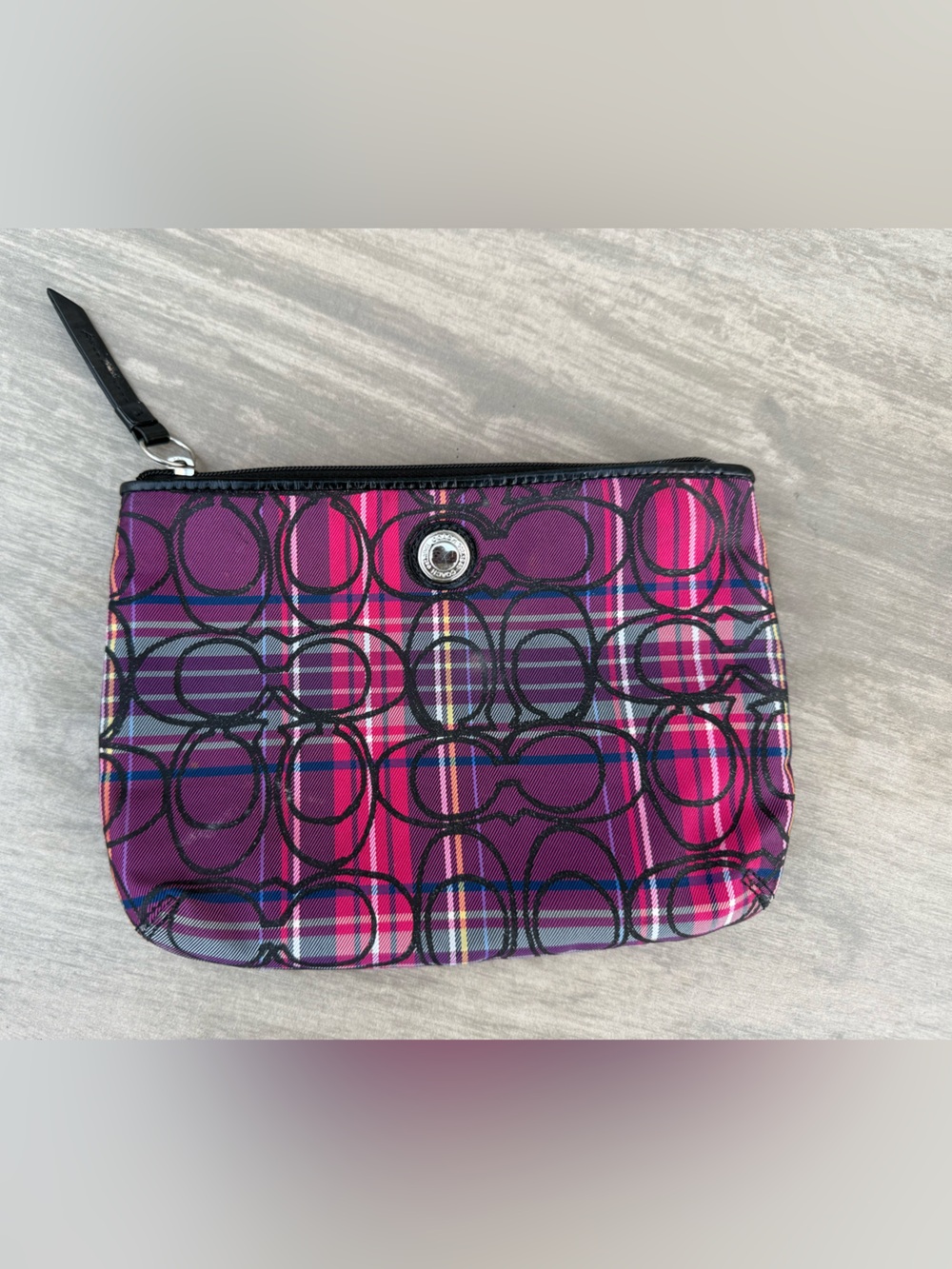 COACH Vintage Poppy Tartan Plaid GlitterTravel Makeup Clutch Bag!